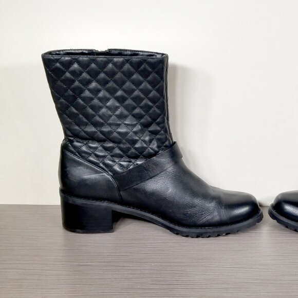 Halogen Quilted Moto Boots Block Heel Lug Sole, Black Leather, Womens Size 9 M - Picture 7 of 12
